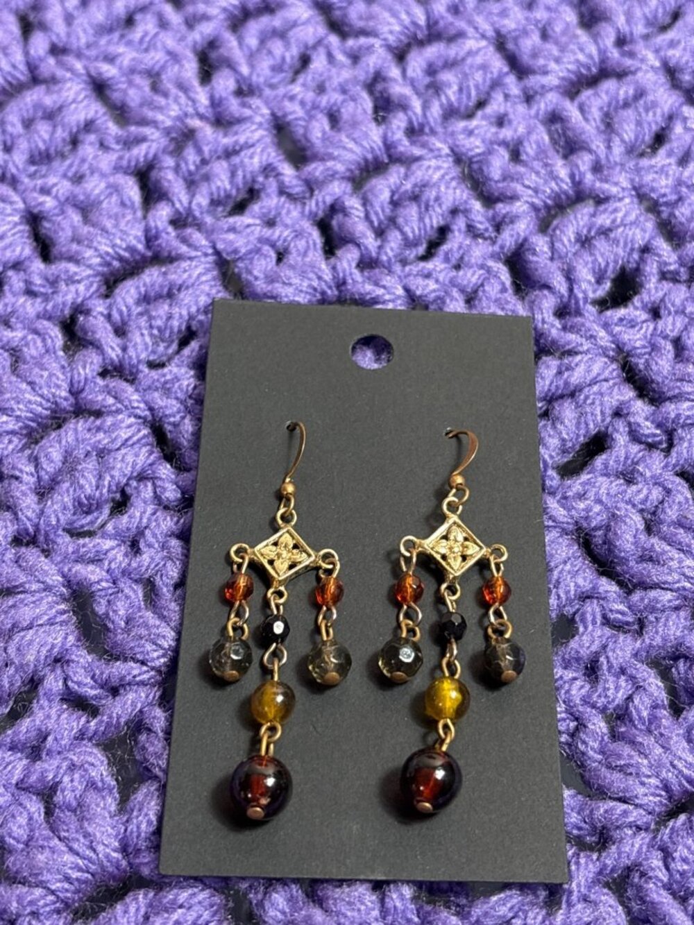Vintage Beaded Chandelier Dangle Earrings Goldtone Boho 2 inches